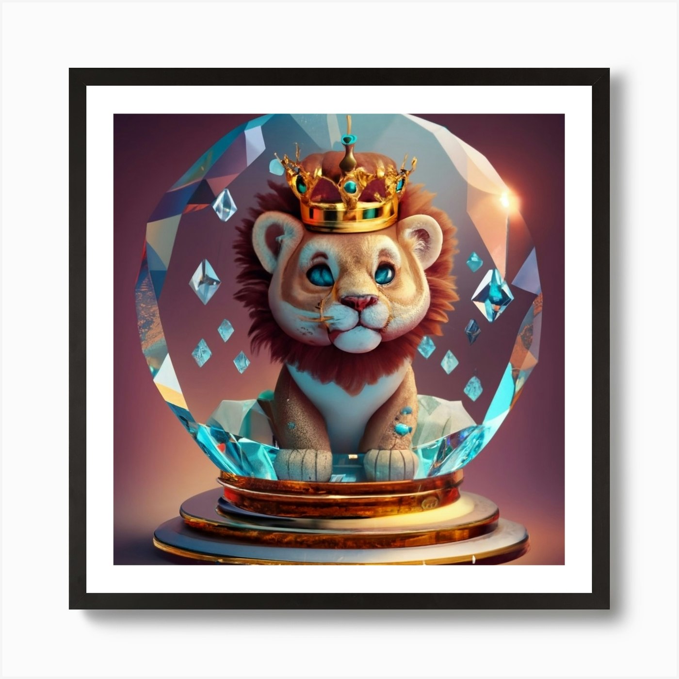 Lion In A Snow Globe Art Print Framed Wall Art Poster Canvas Print Picture