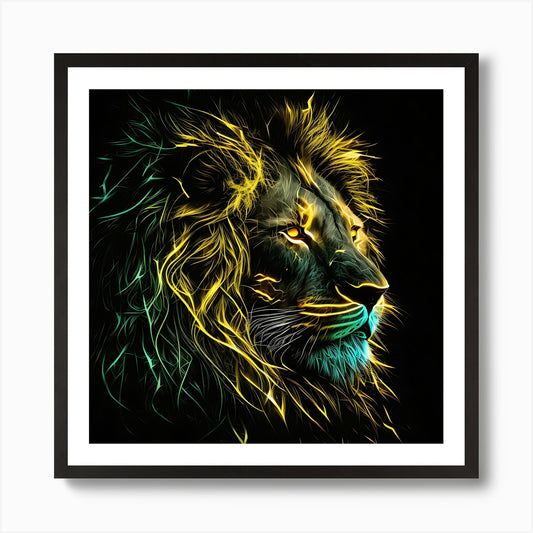 Neon Lion Art Print Framed Wall Art Poster Canvas Print Picture