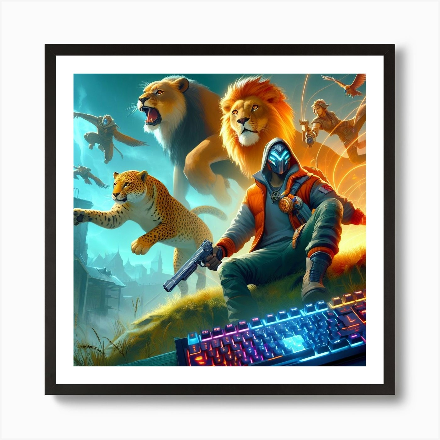 Lions And Lions Art Print Framed Wall Art Poster Canvas Print Picture