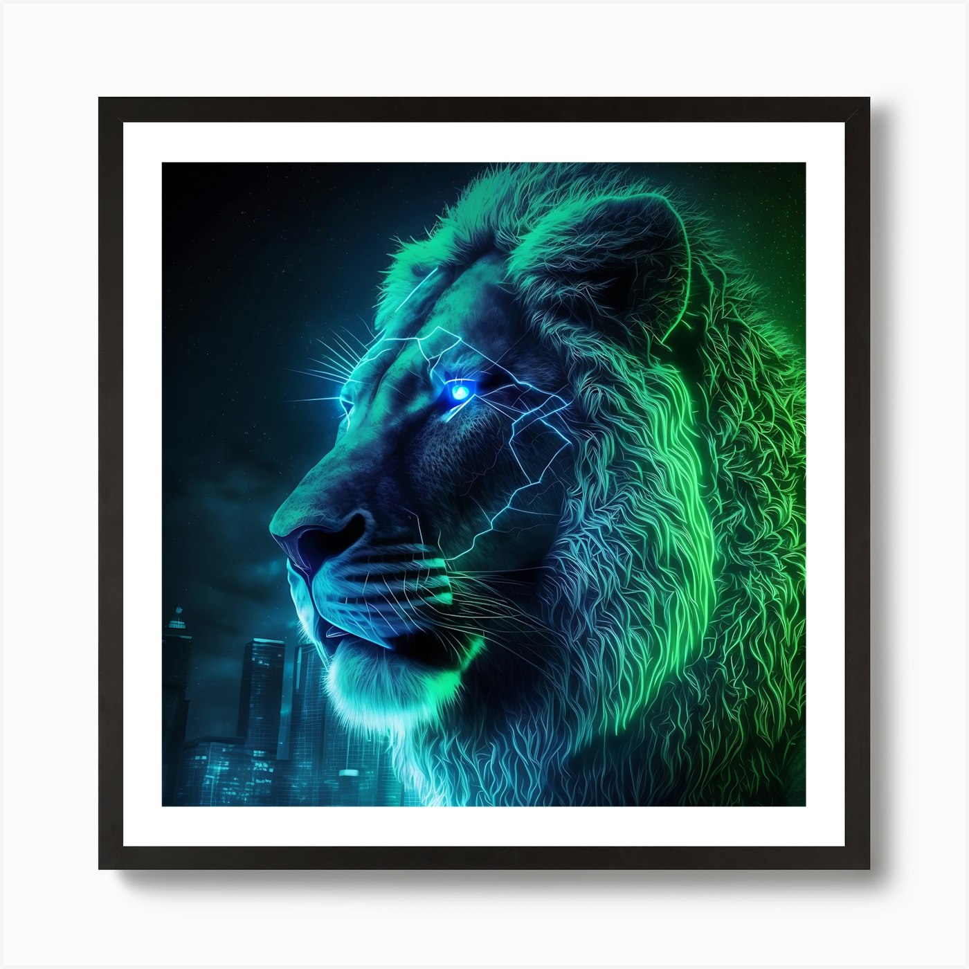 Lightning Lion Art Print Framed Wall Art Poster Canvas Print Picture