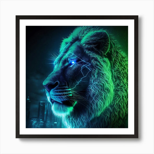 Lightning Lion Art Print Framed Wall Art Poster Canvas Print Picture