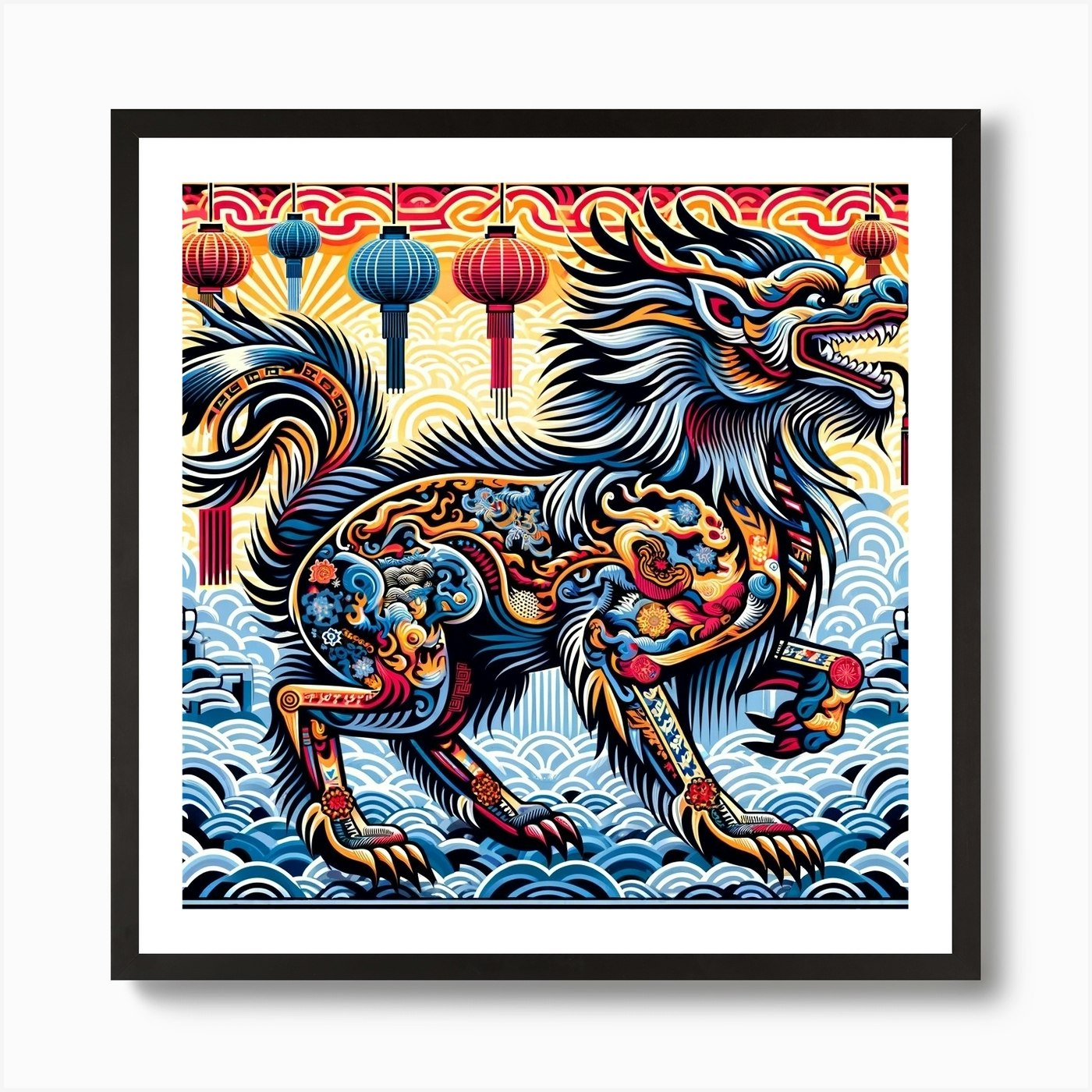 Chinese Lion Art Print Framed Wall Art Poster Canvas Print Picture