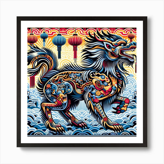 Chinese Lion Art Print Framed Wall Art Poster Canvas Print Picture