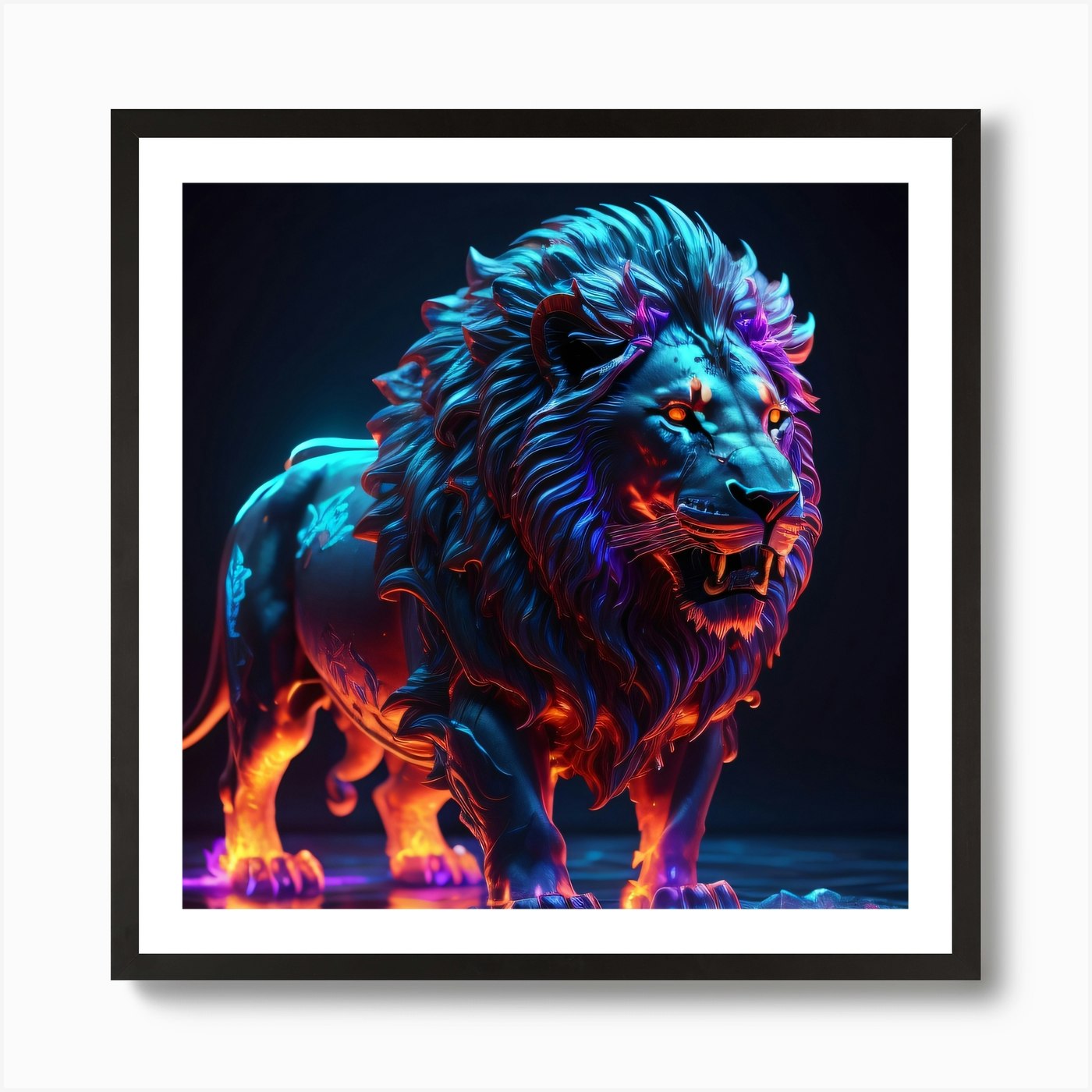 Neon Lion Art Print Framed Wall Art Poster Canvas Print Picture