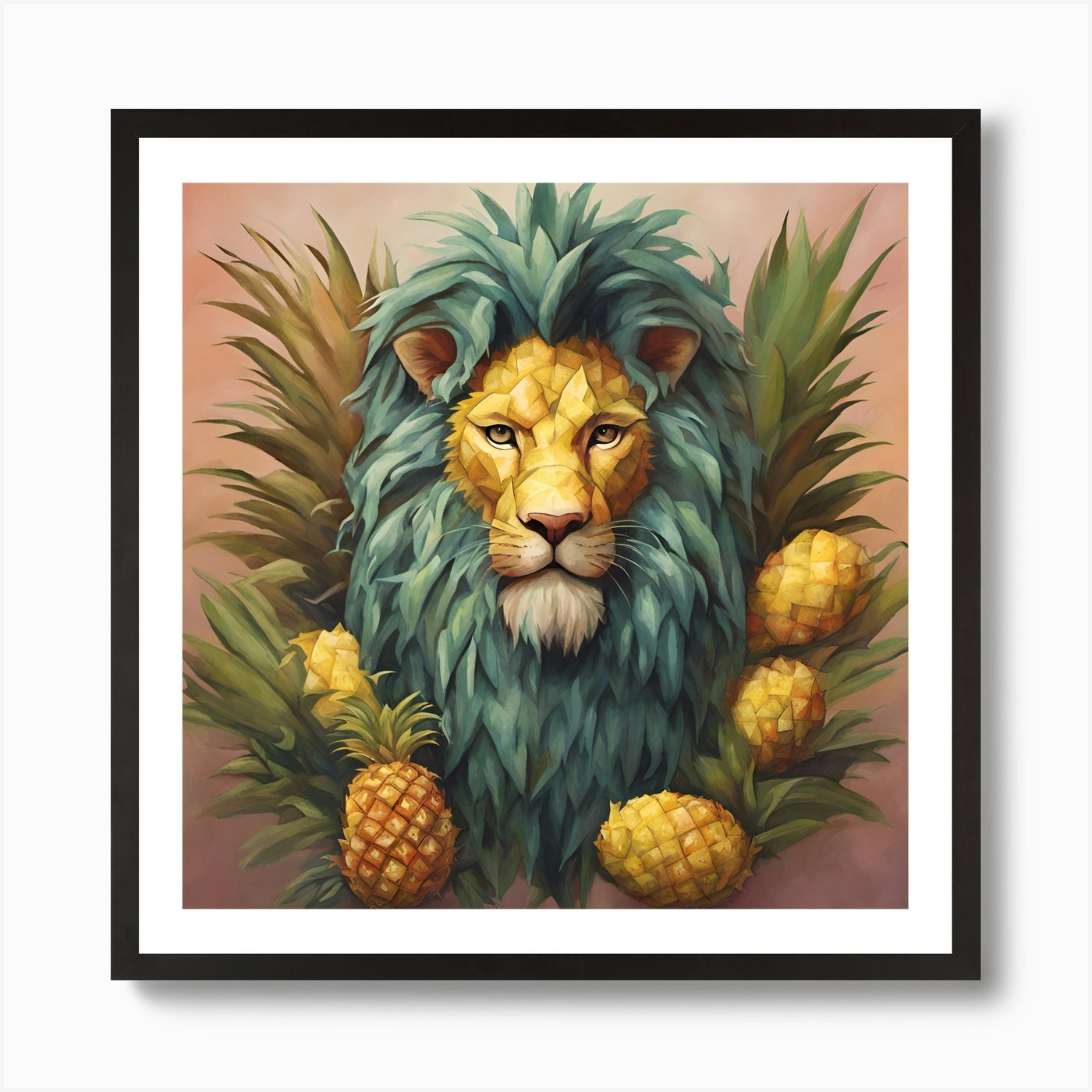 Lion With Pineapples Art Print Framed Wall Art Poster Canvas Print Picture