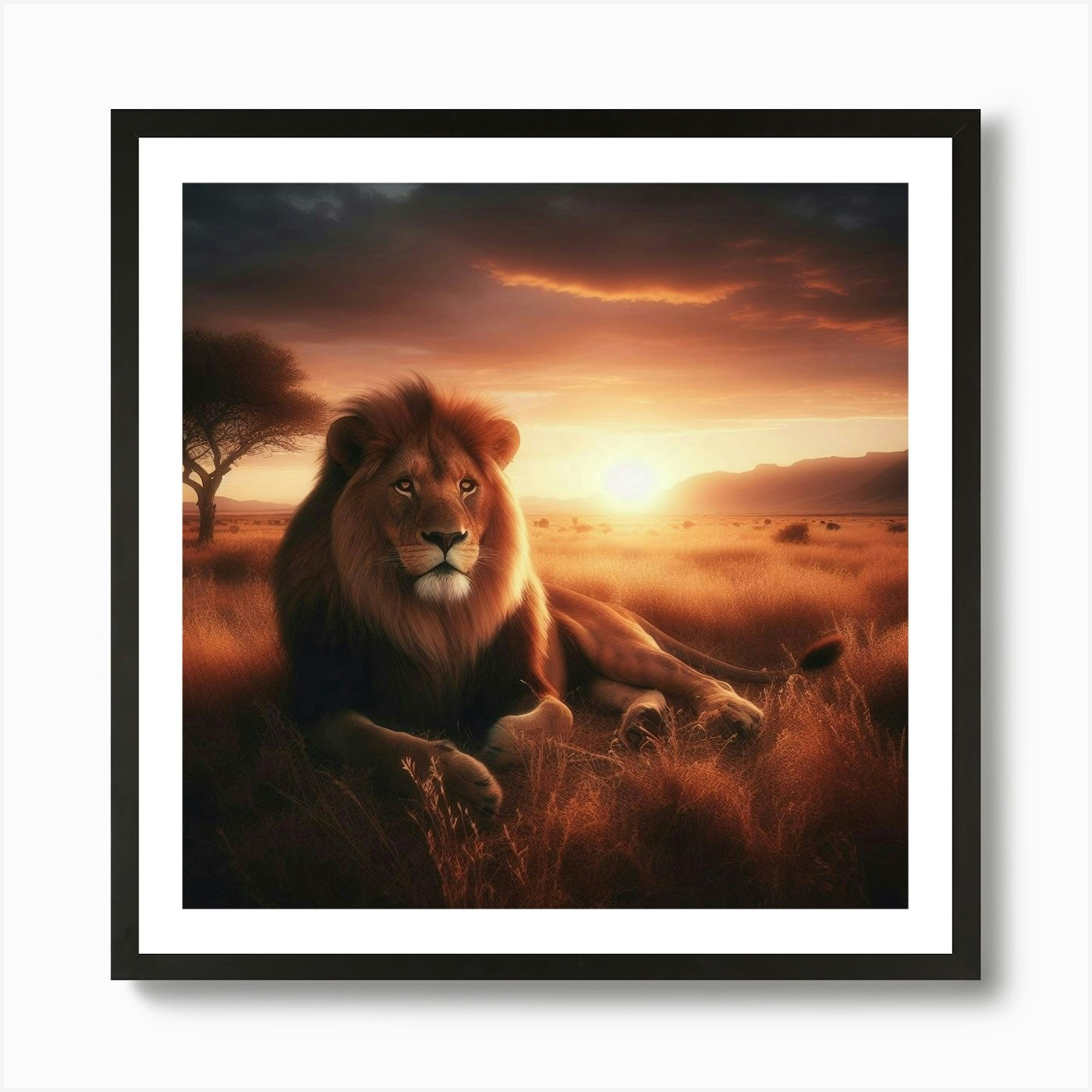 Lion At Sunset 2 Art Print Framed Wall Art Poster Canvas Print Picture