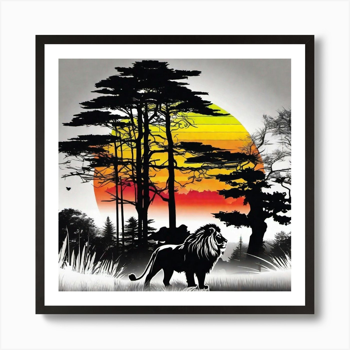 Lion At Sunset 3 Art Print Framed Wall Art Poster Canvas Print Picture