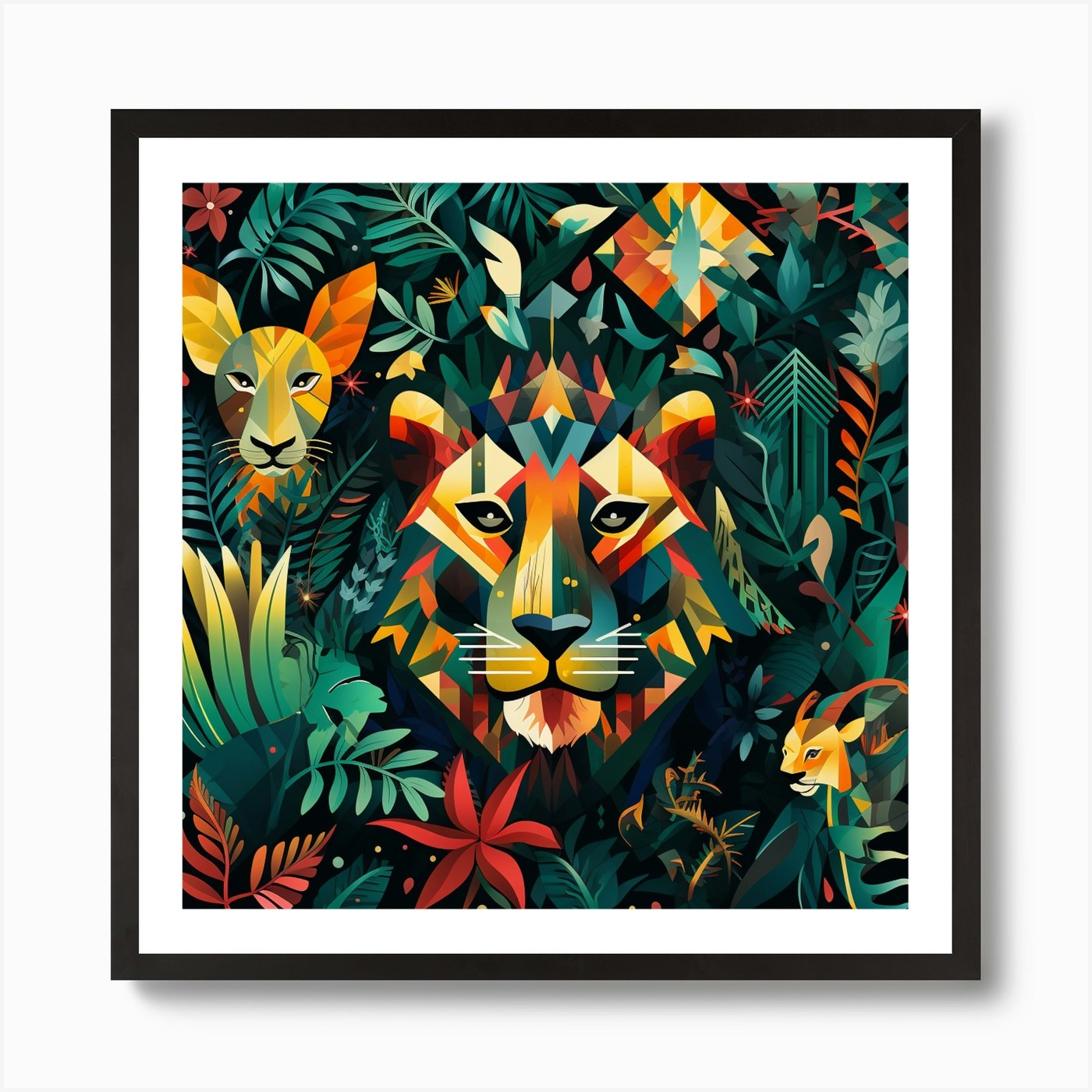 Lion In The Jungle 17 Art Print Framed Wall Art Poster Canvas Print Picture