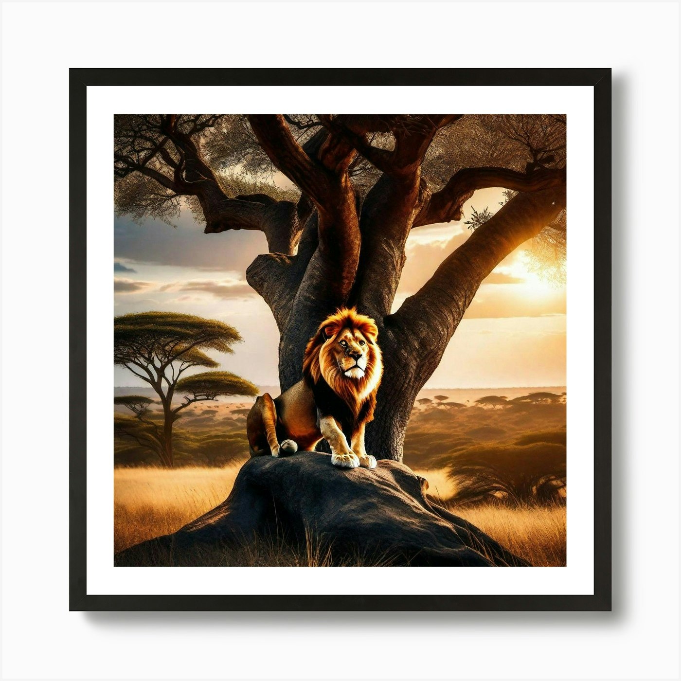 Lion And The Tree 1 Art Print Framed Wall Art Poster Canvas Print Picture