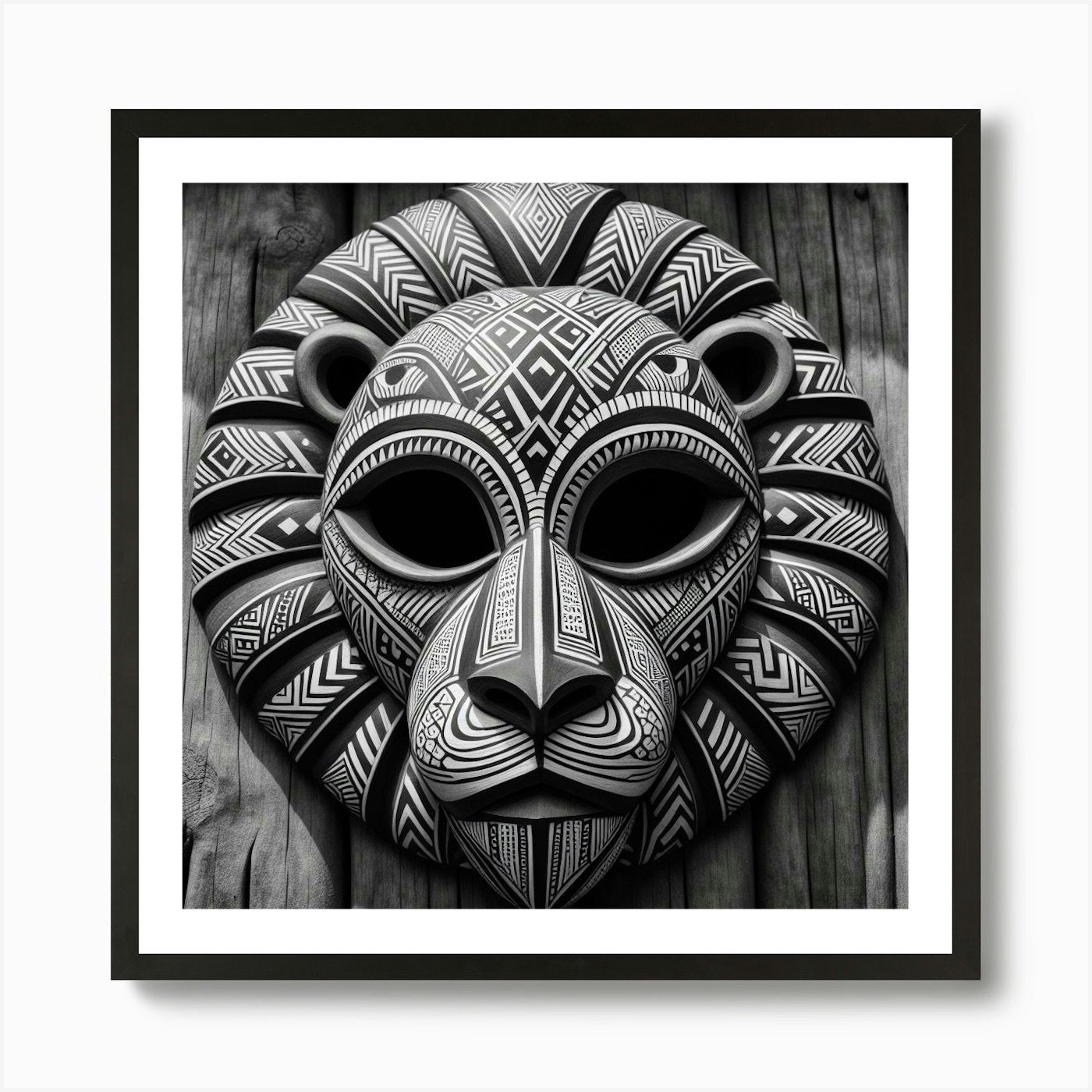 Tribal African Art Lion 2 Art Print Framed Wall Art Poster Canvas Print Picture