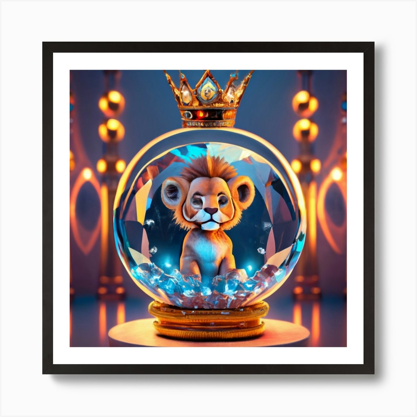 Lion In A Crystal Ball 2 Art Print Framed Wall Art Poster Canvas Print Picture