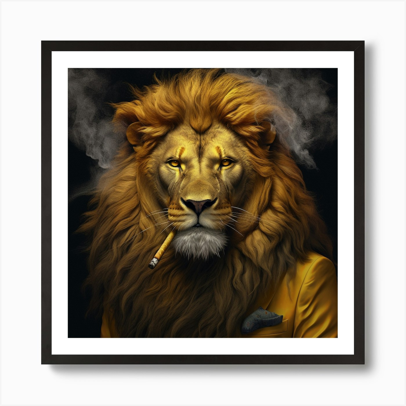 Armadiler Lion King Smoking Cigar H Framed Wall Art Poster Canvas Print Picture