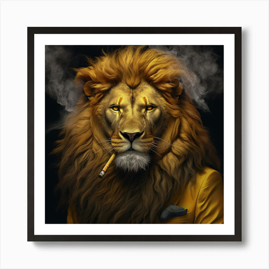 Armadiler Lion King Smoking Cigar H Framed Wall Art Poster Canvas Print Picture