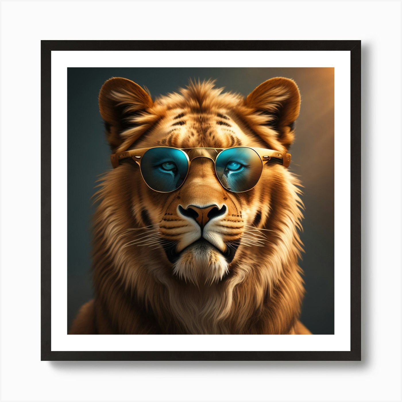 Lion With Sunglasses Art Print Framed Wall Art Poster Canvas Print Picture