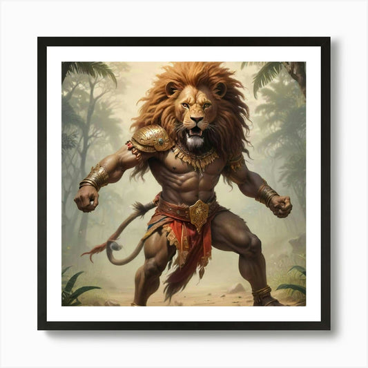 Lion Warrior Art Print Framed Wall Art Poster Canvas Print Picture