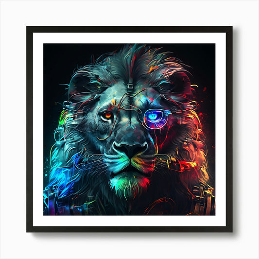 Futuristic Lion Art Print Framed Wall Art Poster Canvas Print Picture