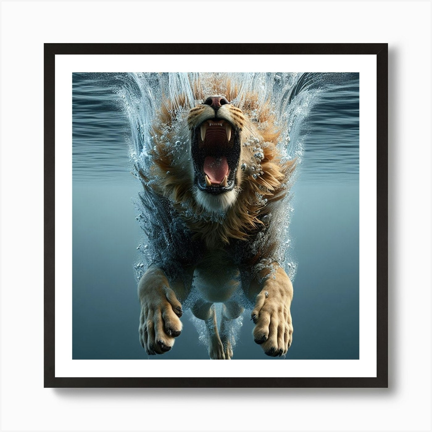 Lion Underwater Art Print Framed Wall Art Poster Canvas Print Picture