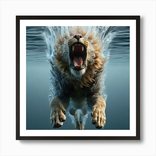Lion Underwater Art Print Framed Wall Art Poster Canvas Print Picture