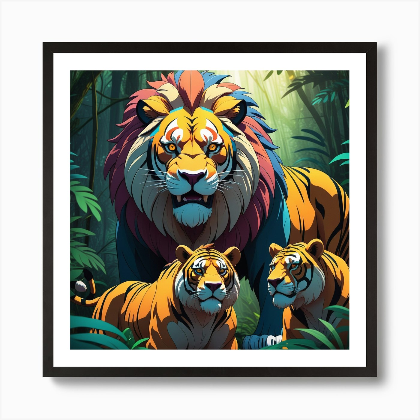 Illustration Of A Majestic Lion Fea Framed Wall Art Poster Canvas Print Picture