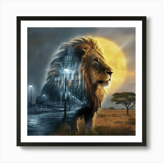 Lion In The Rain Art Print Framed Wall Art Poster Canvas Print Picture