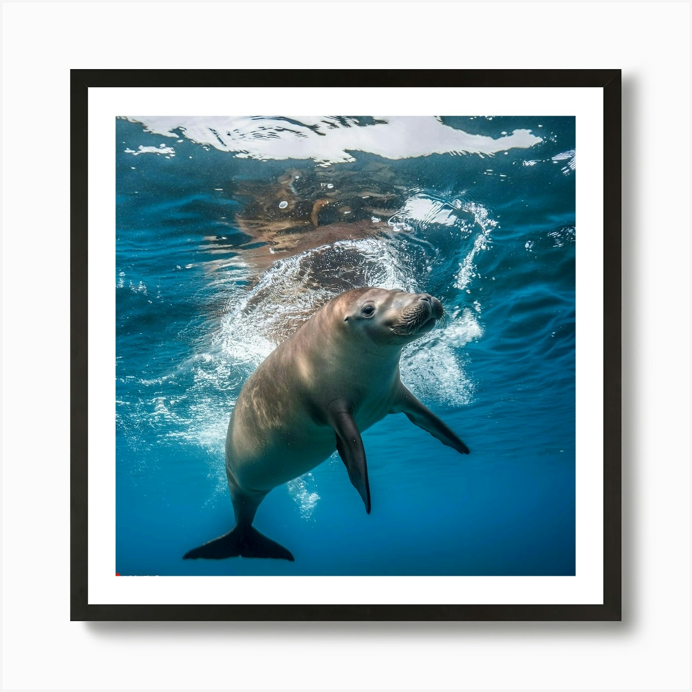 Sea Lion Swimming In The Ocean Art  Framed Wall Art Poster Canvas Print Picture