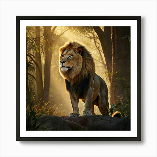 Lion In The Forest 3 Art Print Framed Wall Art Poster Canvas Print Picture