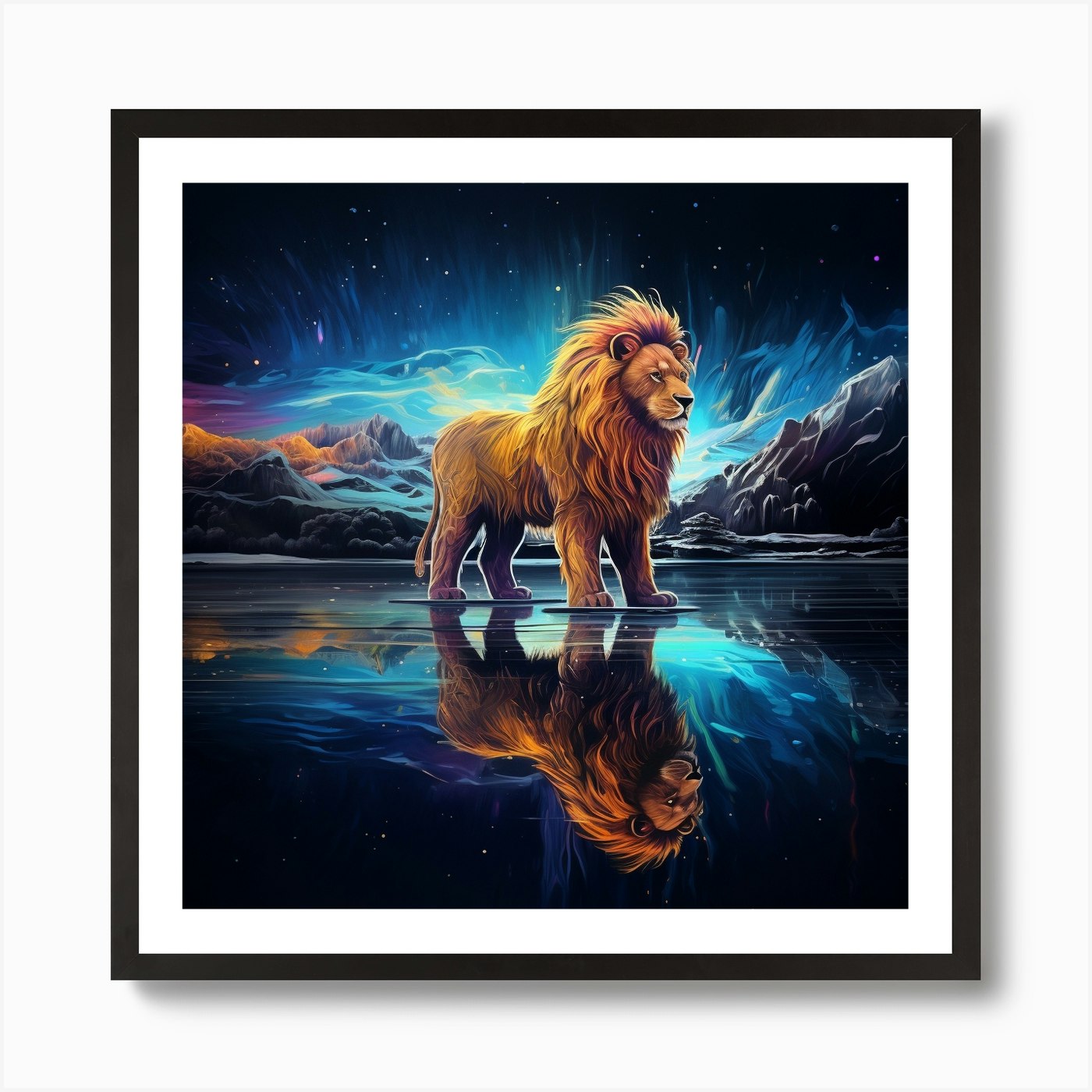 Lion In The Water Art Print Framed Wall Art Poster Canvas Print Picture
