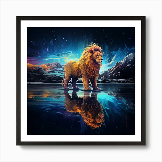 Lion In The Water Art Print Framed Wall Art Poster Canvas Print Picture