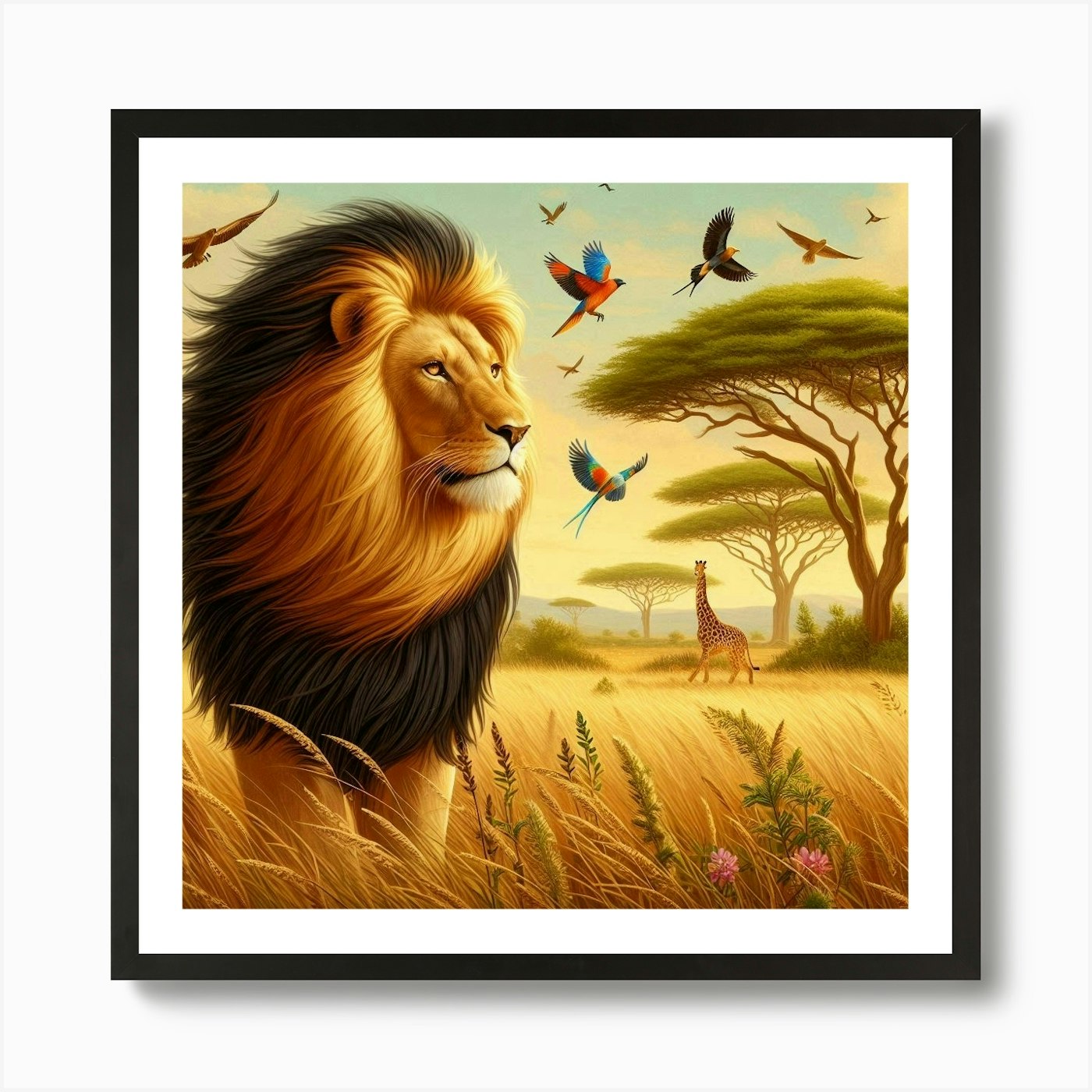 Lion In The Savannah 38 Art Print Framed Wall Art Poster Canvas Print Picture