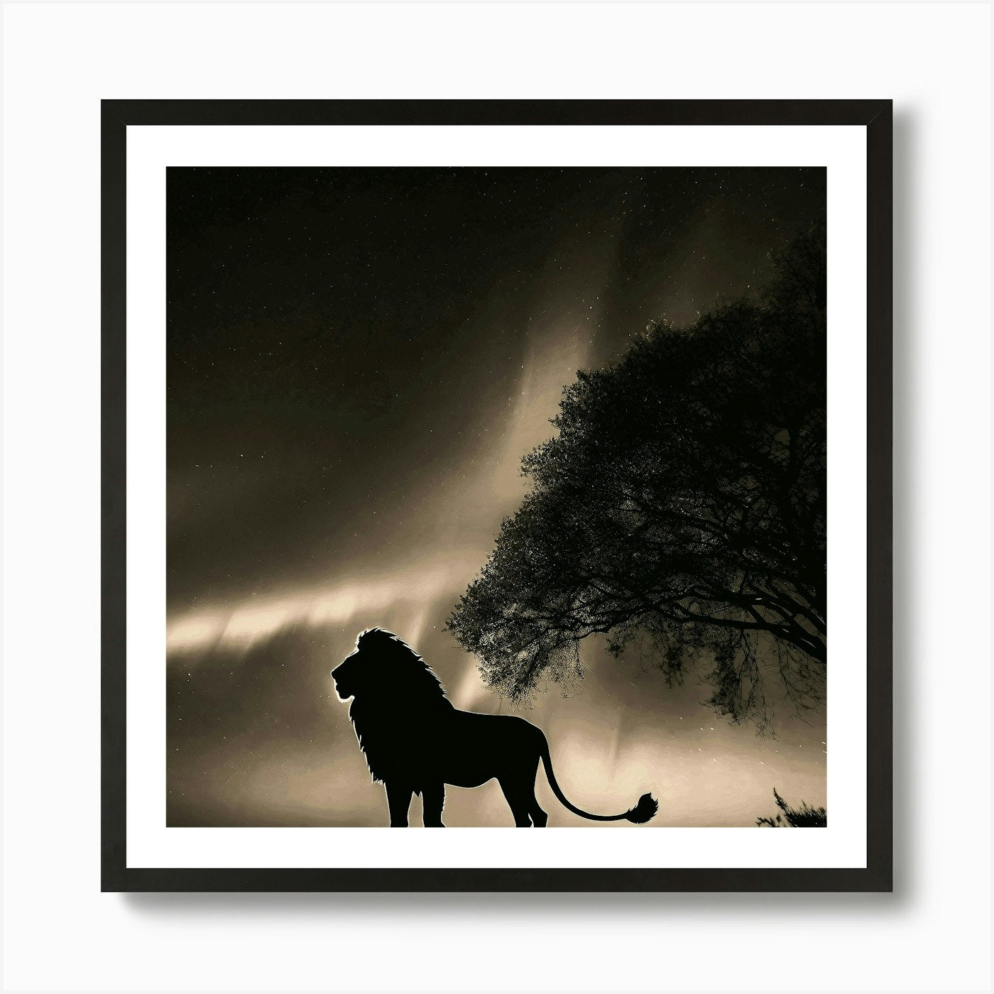 Silhouette Of A Lion Art Print Framed Wall Art Poster Canvas Print Picture