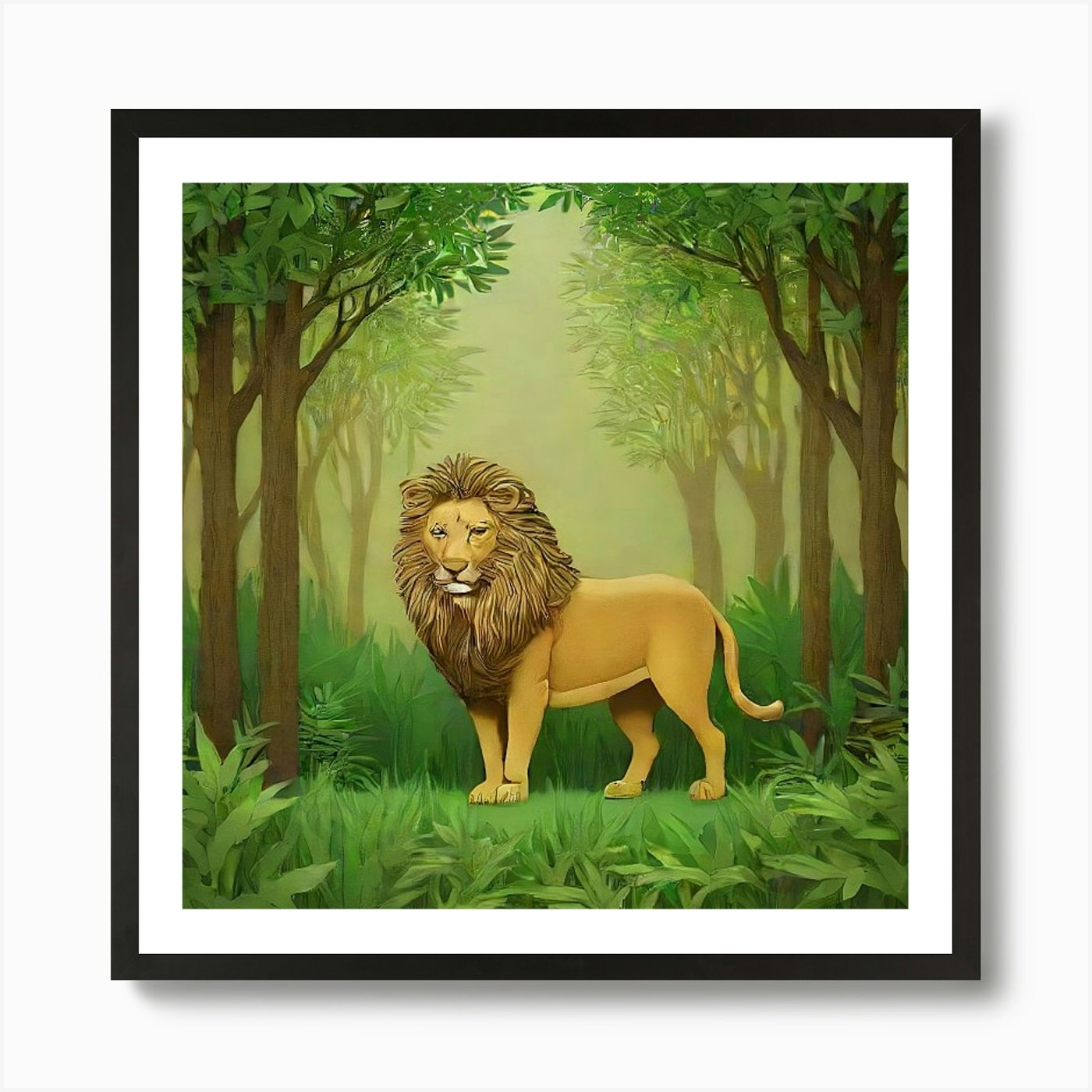 Lion In The Forest Art Print Framed Wall Art Poster Canvas Print Picture