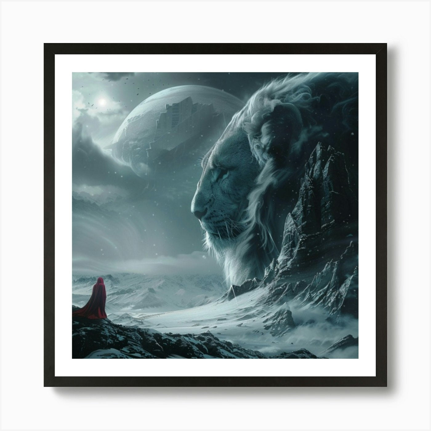 Lion In The Snow Art Print Framed Wall Art Poster Canvas Print Picture