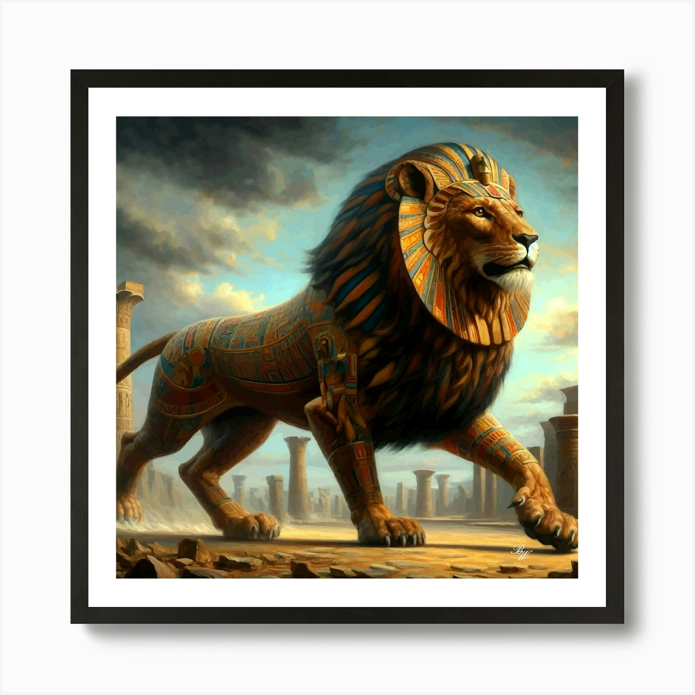 Giant Egyptian Warrior Lion 3 Art P Framed Wall Art Poster Canvas Print Picture
