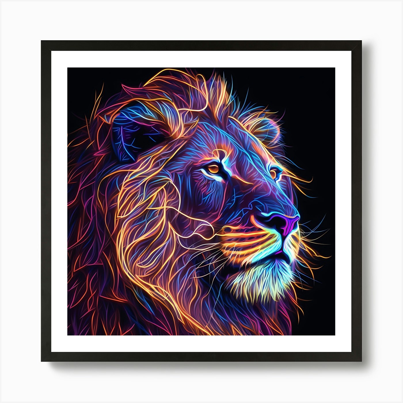 Neon Lion 1 Art Print Framed Wall Art Poster Canvas Print Picture
