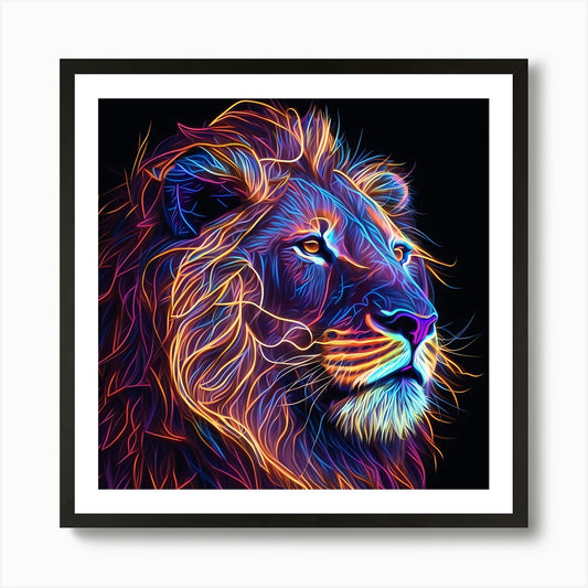 Neon Lion 1 Art Print Framed Wall Art Poster Canvas Print Picture