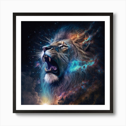 Galactic Roar, Lion Art Print Framed Wall Art Poster Canvas Print Picture
