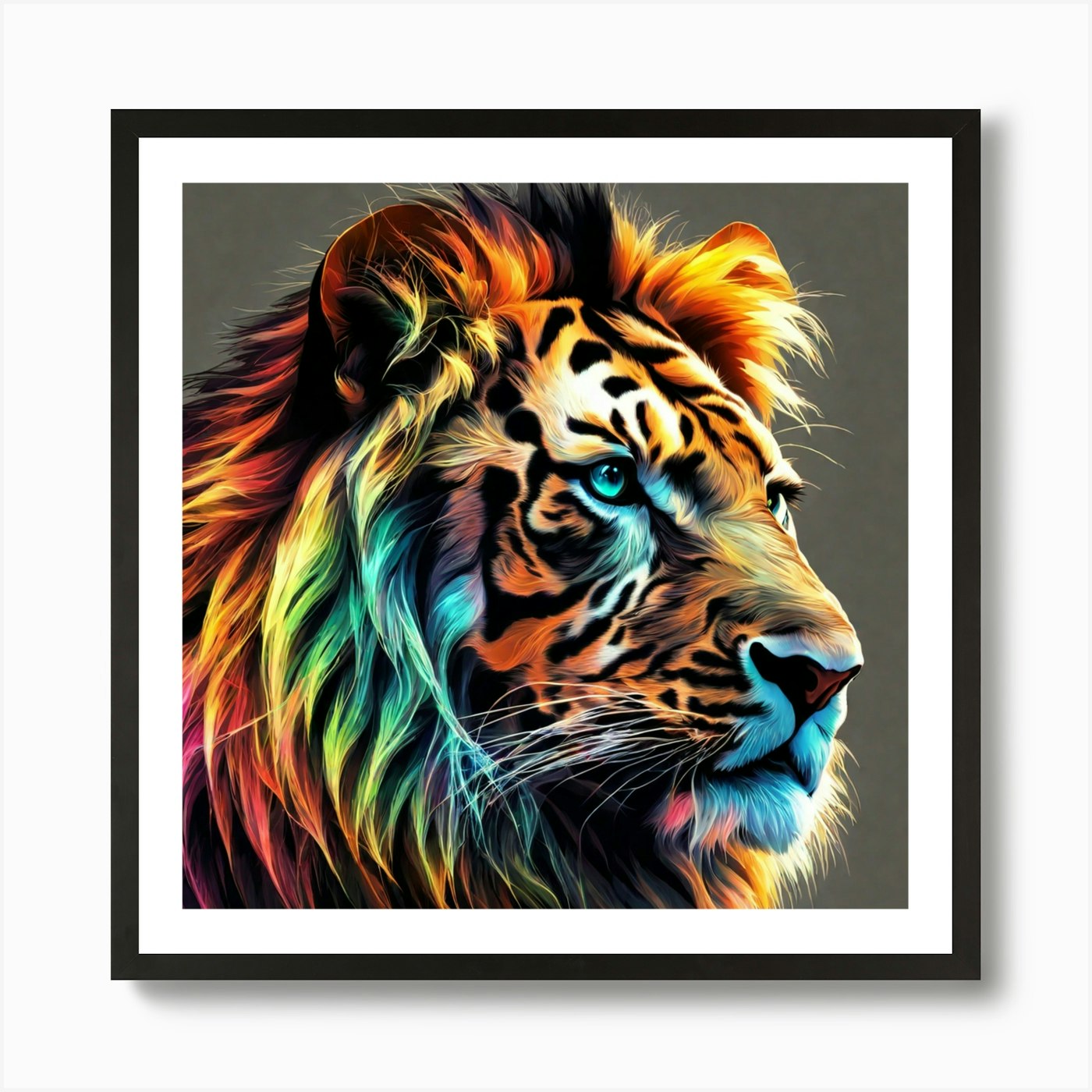 Rainbow Vintage Lion Art Print Framed Wall Art Poster Canvas Print Picture