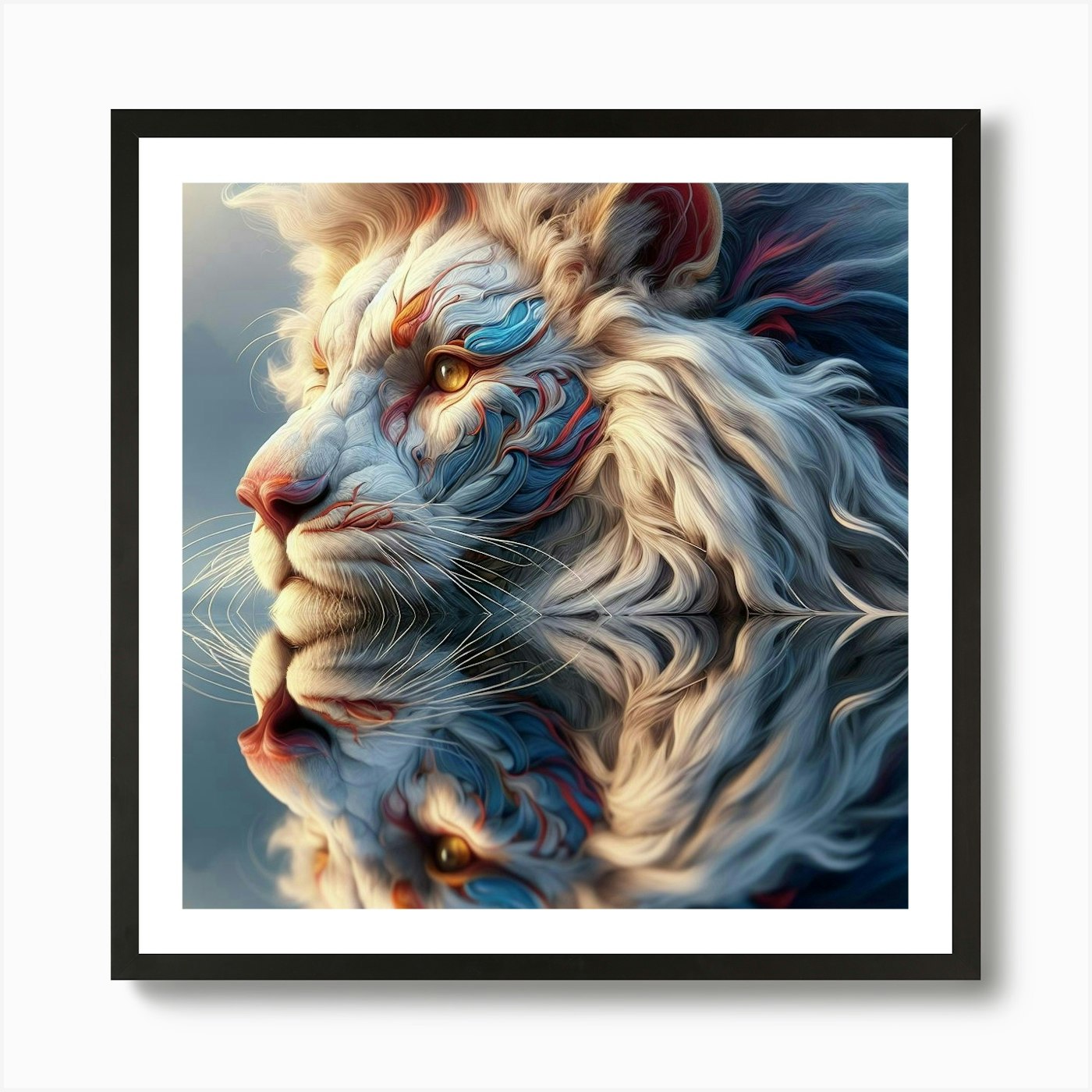 Lion In Water Art Print Framed Wall Art Poster Canvas Print Picture