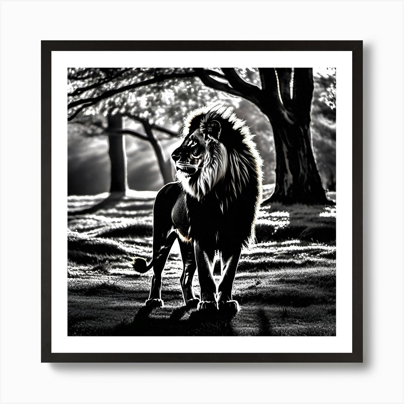Lion In The Woods Art Print Framed Wall Art Poster Canvas Print Picture