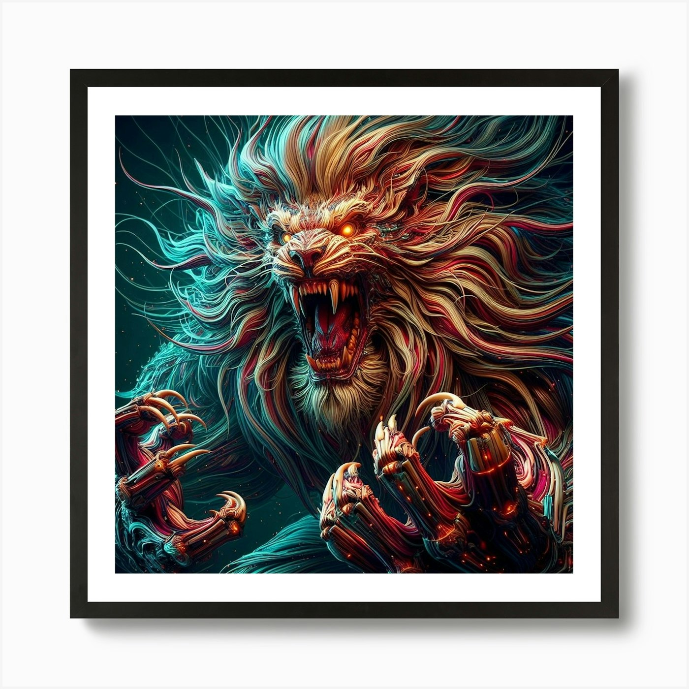 Lion With Claws Art Print Framed Wall Art Poster Canvas Print Picture