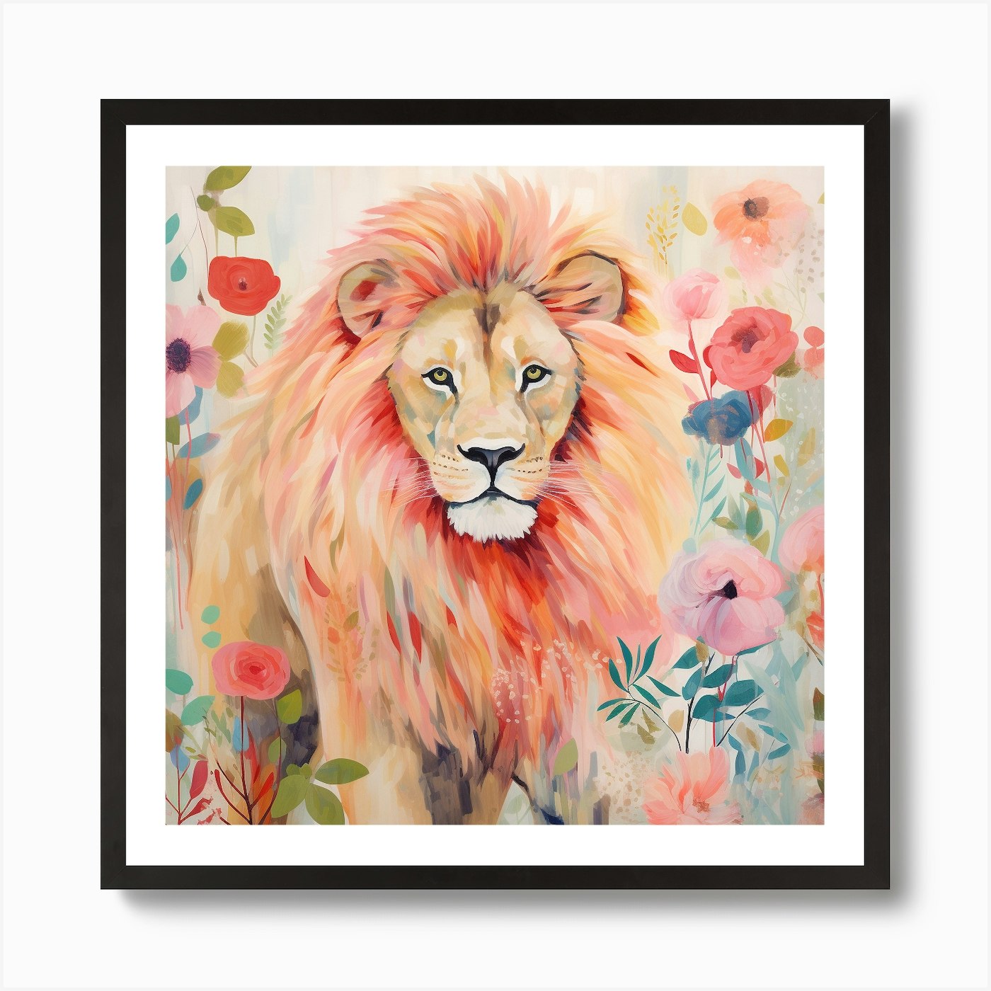 Lion In Bloom Art Print Framed Wall Art Poster Canvas Print Picture