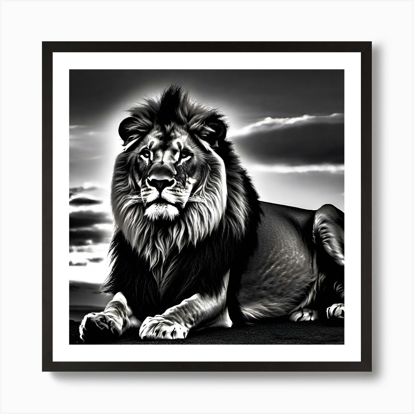 Lion In Black And White 6 Art Print Framed Wall Art Poster Canvas Print Picture