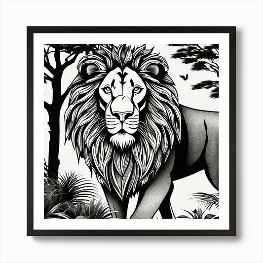 Lion In The Jungle Art Print Framed Wall Art Poster Canvas Print Picture