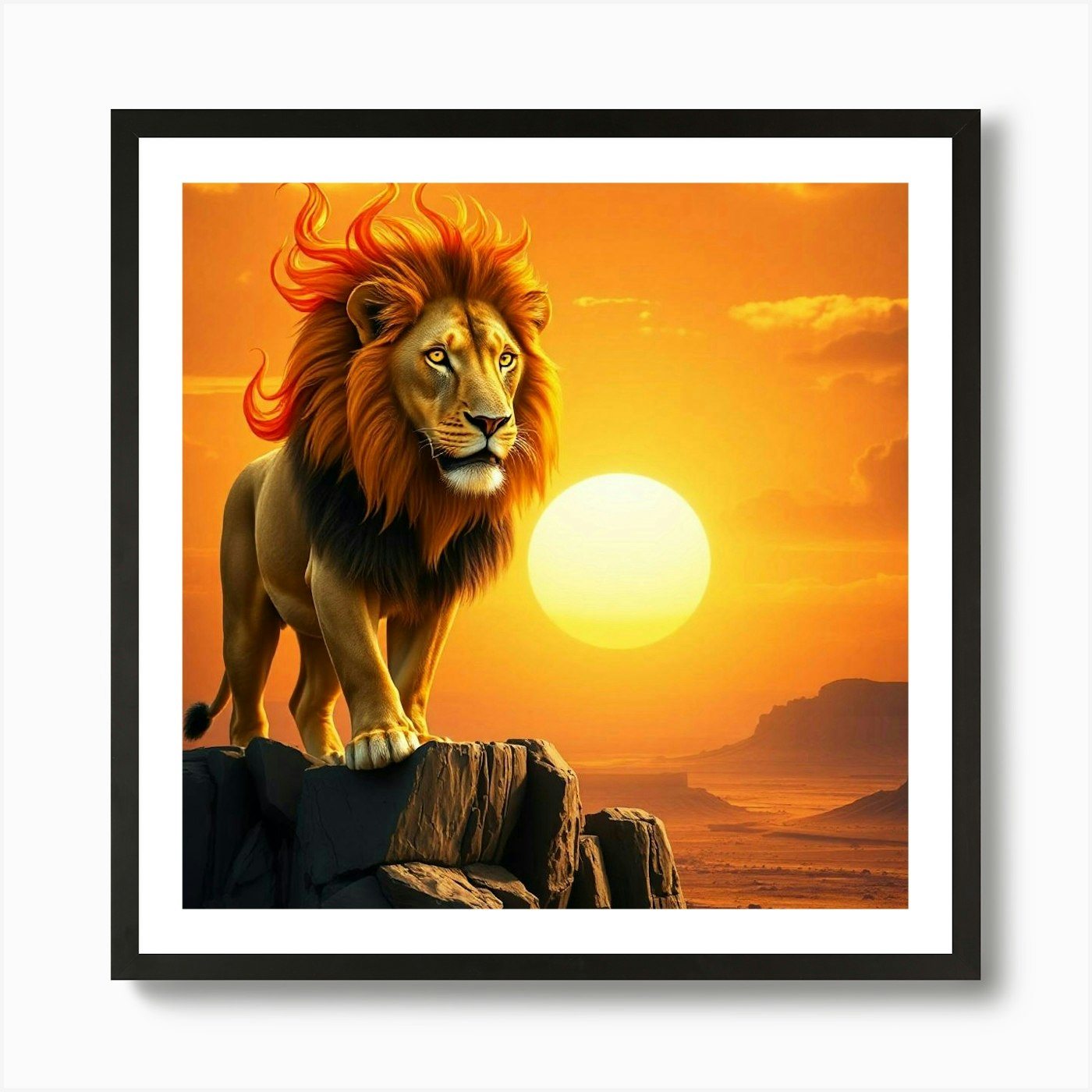 Lion At Sunset 8 Art Print Framed Wall Art Poster Canvas Print Picture