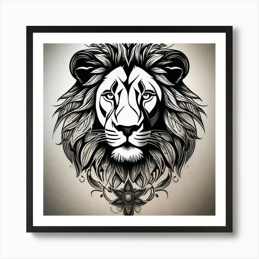 Lion Head Tattoo 8 Art Print Framed Wall Art Poster Canvas Print Picture