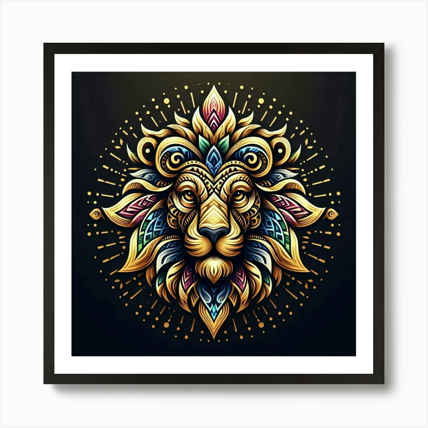 Lion head tribal 1 Art Print Framed Wall Art Poster Canvas Print Picture