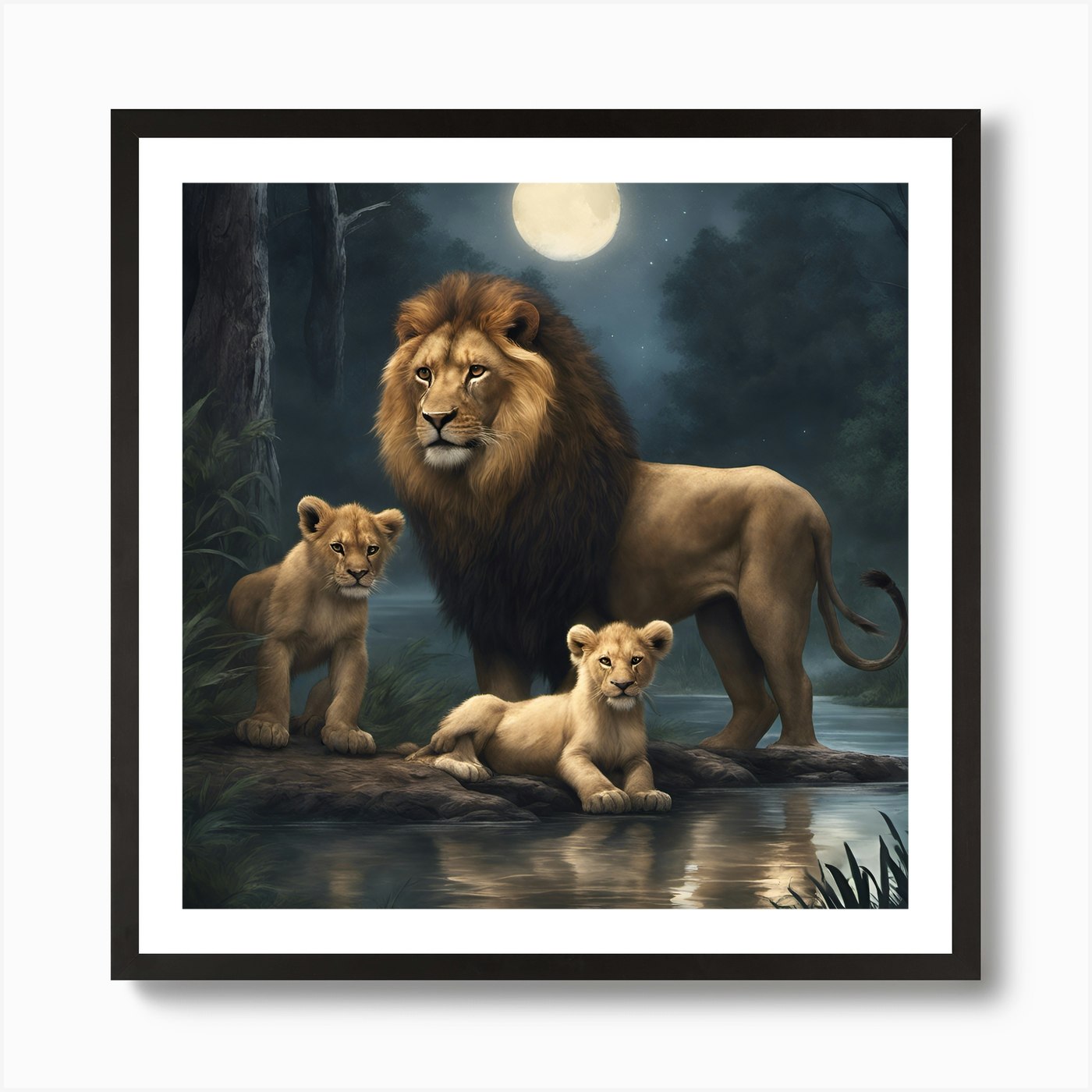 Lions And Cubs Art Print Framed Wall Art Poster Canvas Print Picture