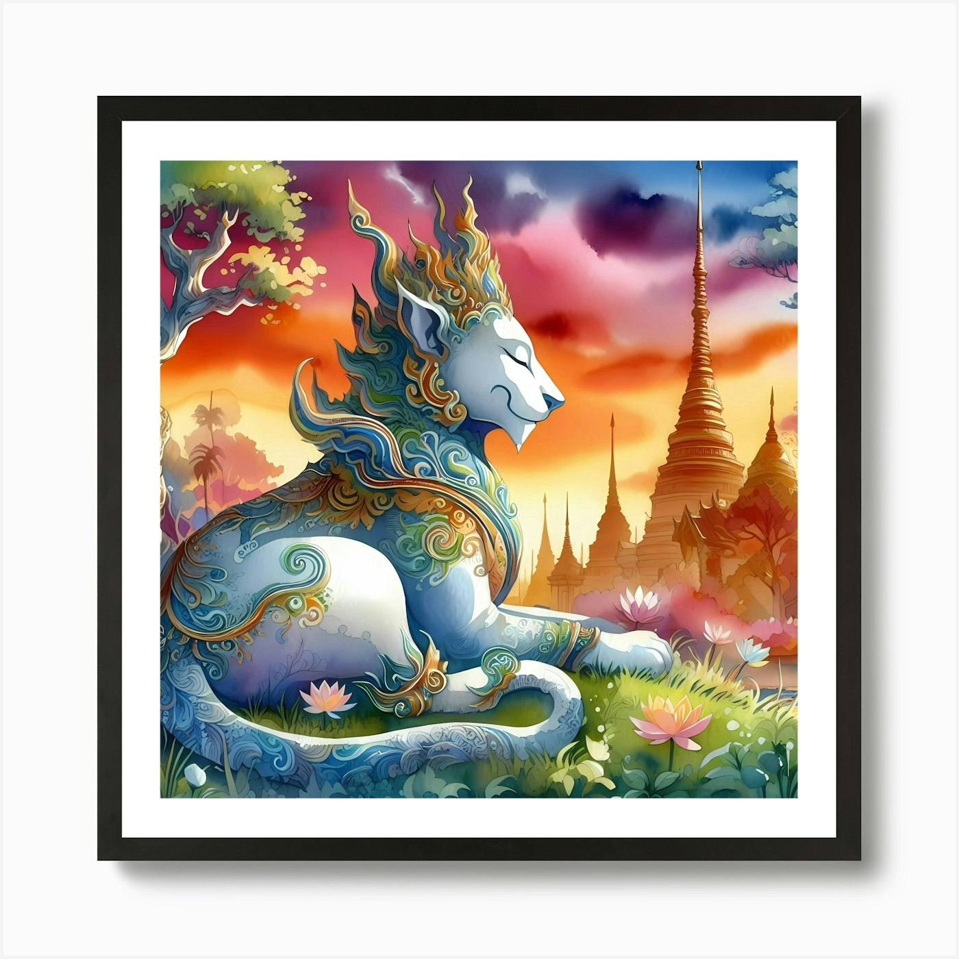Thai Lion Art Print Framed Wall Art Poster Canvas Print Picture