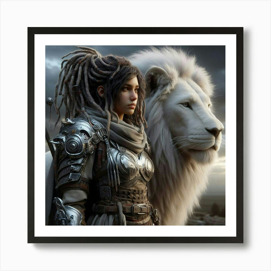 Warrior And A Lion Art Print Framed Wall Art Poster Canvas Print Picture