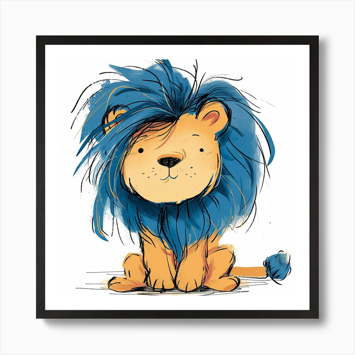 Lion With Blue Hair Art Print Framed Wall Art Poster Canvas Print Picture